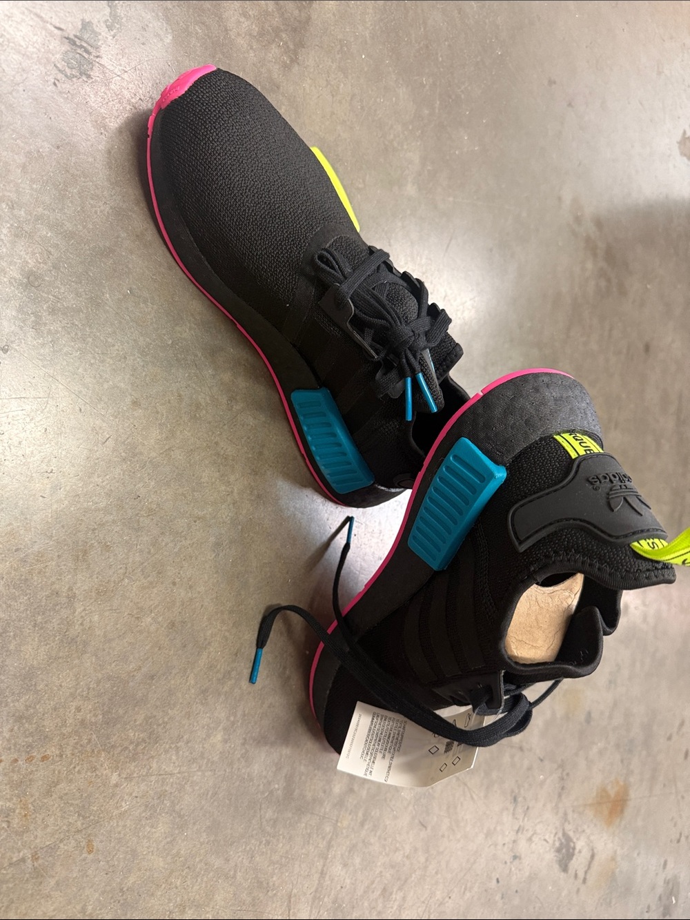 adidas Kids Black Sneakers with Pink, Blue & Neon Yellow Accents